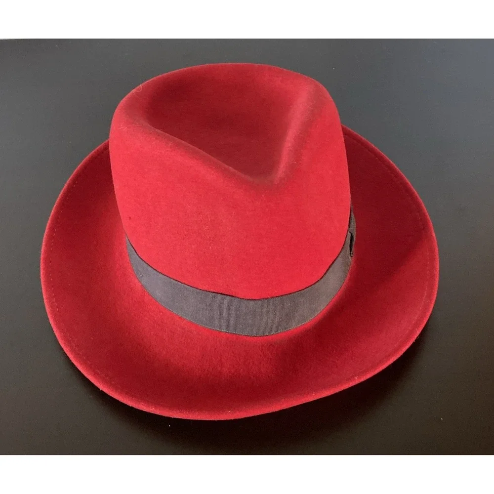 NEW YORK HAT CO Wool Felt Men's‎ Fedora Hat Red Black Grosgrain Band USA Medium